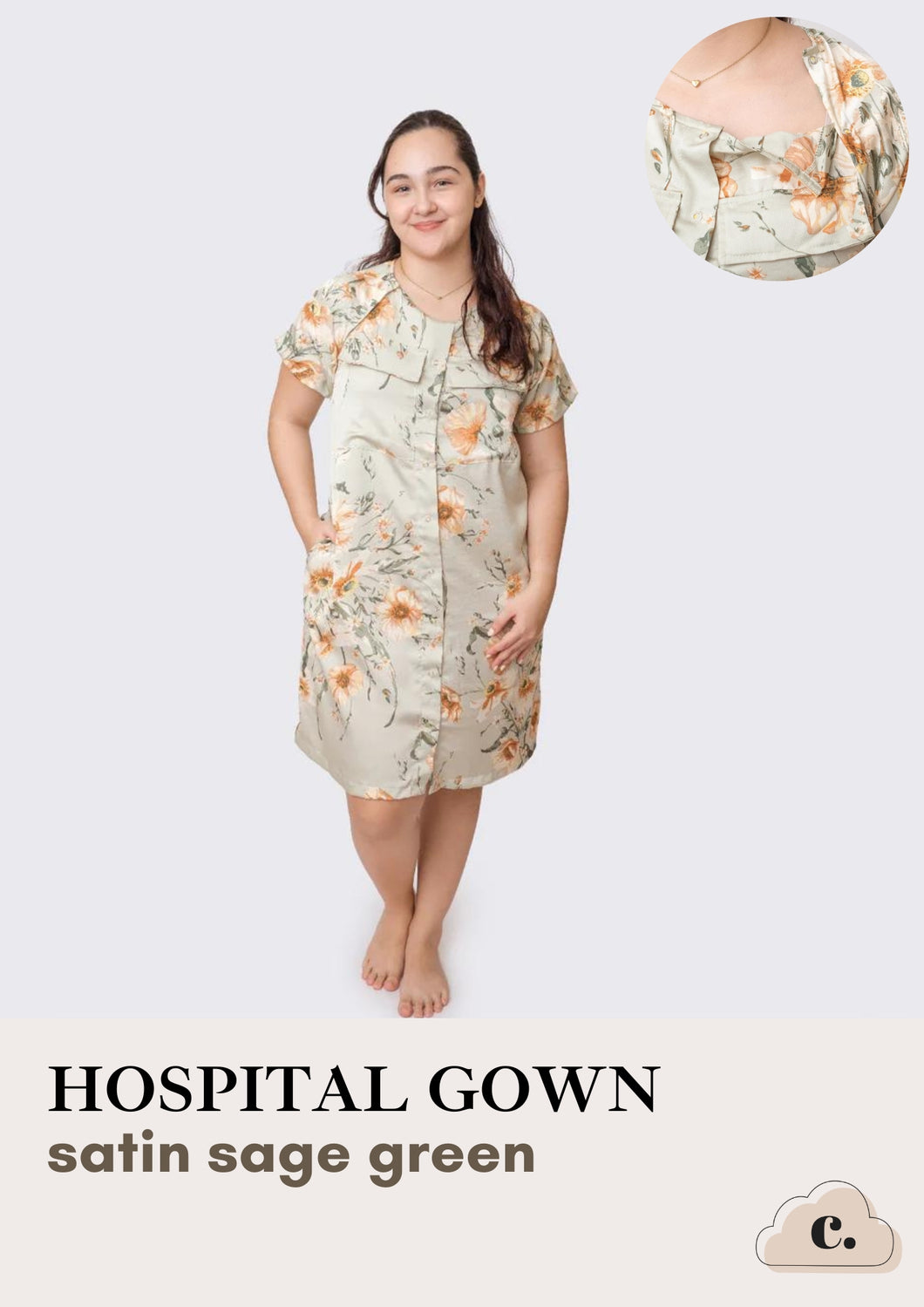 Hospital Gown - SATIN SAGE GREEN